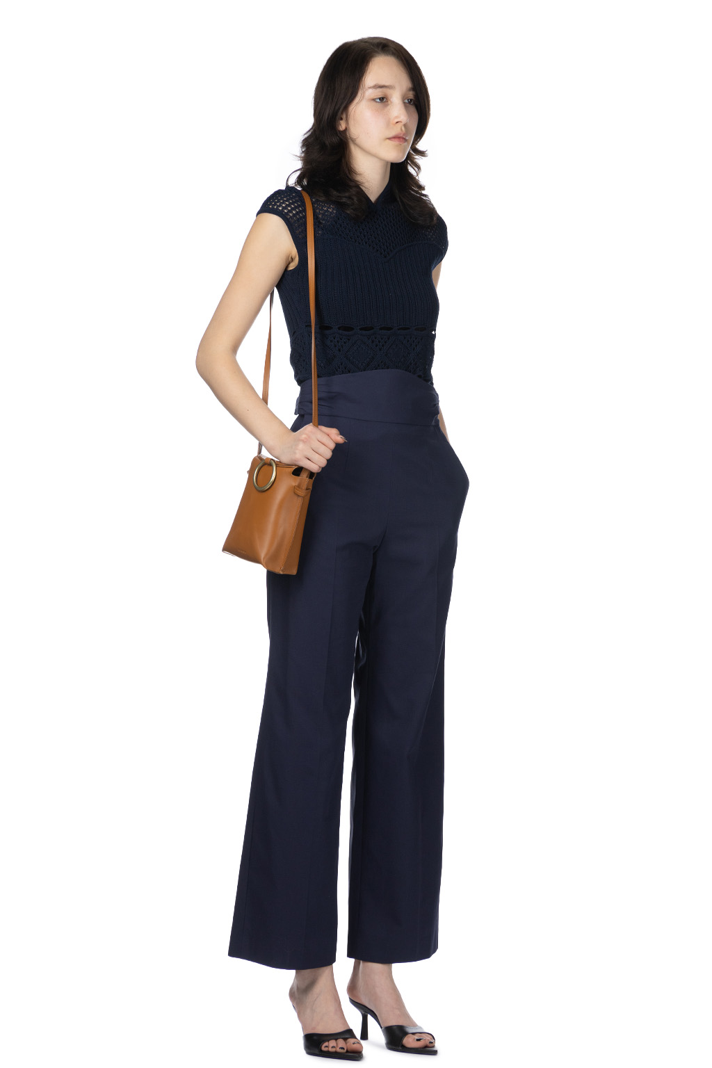 Mame Kurogouchi - Back String Cotton Flare Trousers - Navy